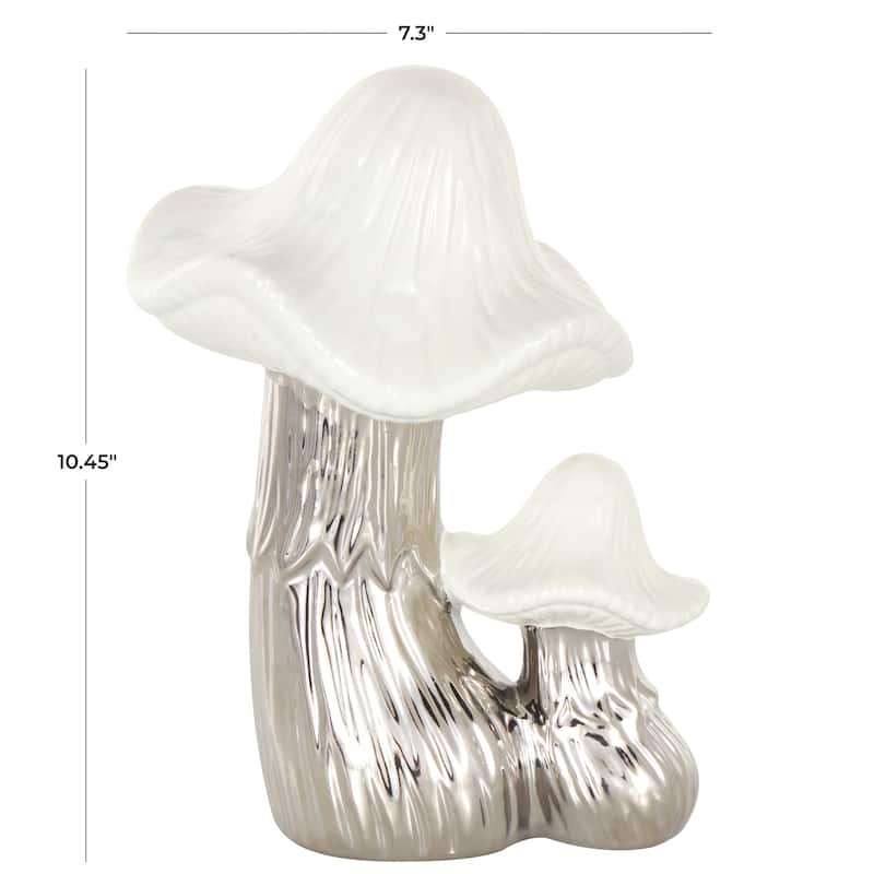 Gold or Silver Ceramic Mushroom Sculpture with White Tops and Textured Grooves