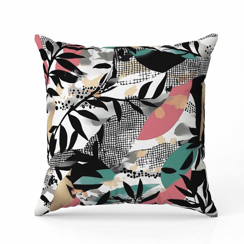 Leafy Collage Faux Suede Reversible Throw Pillow Pink and Gray