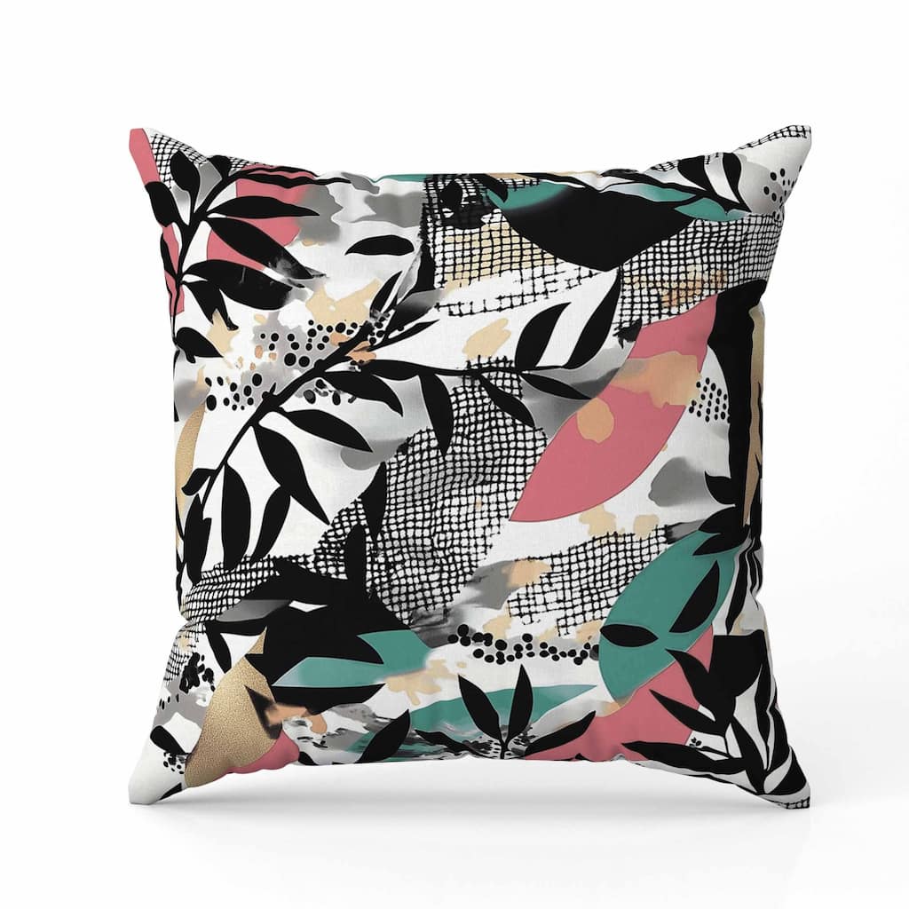 Leafy Collage Indoor/Outdoor Reversible Throw Pillow Pink and Gray