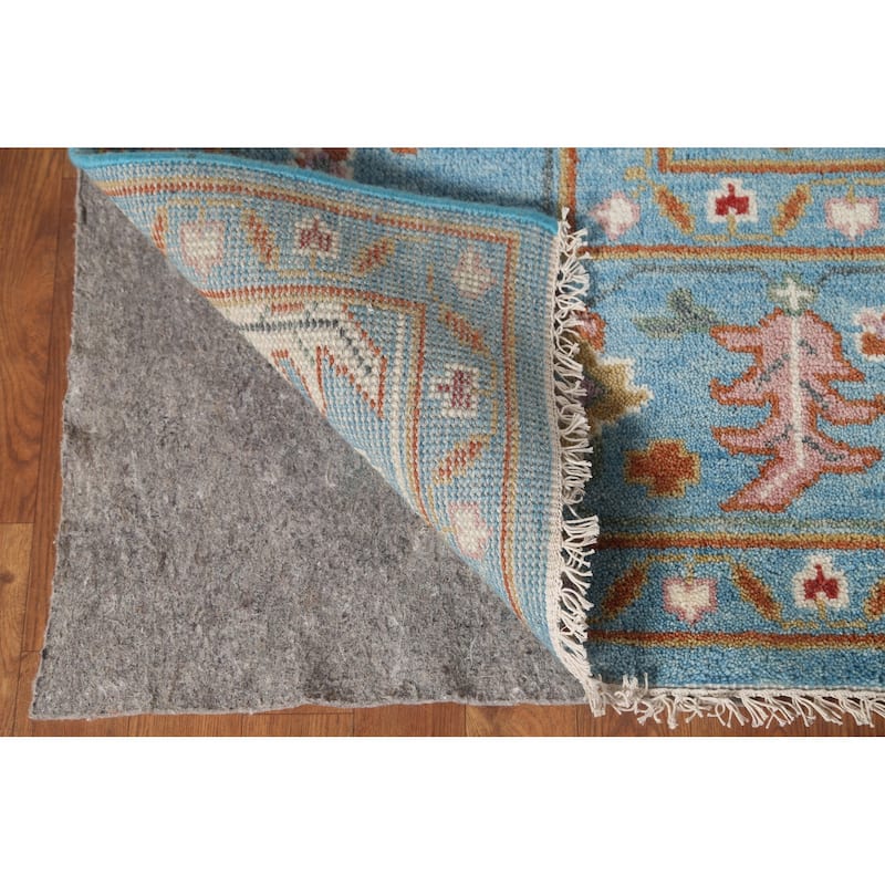 Blue Floral Oushak Area Rug Handmade Wool Carpet - 8'10"x 11'10"
