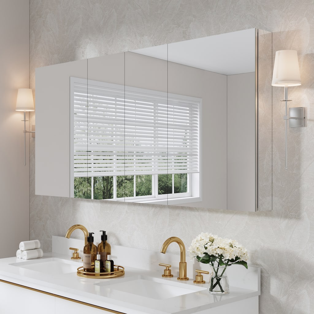 30'H Bathroom Recessed or Surface Wall Mount Medicine Cabinet With Adjustable Glass Shelves
