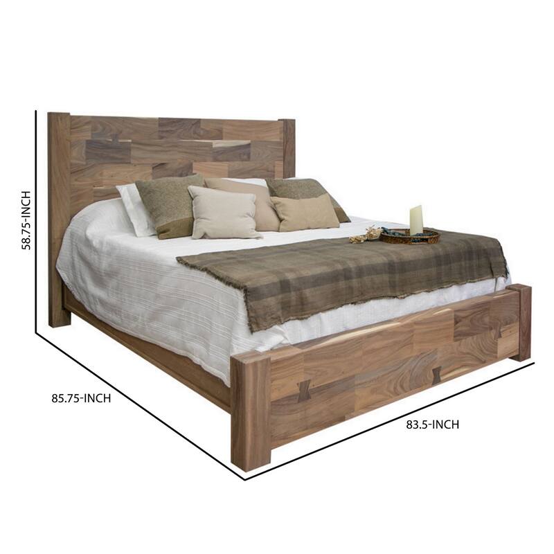 Umey King Size Bed, Mango Wood with Grain Details, Two Tone Rustic Brown