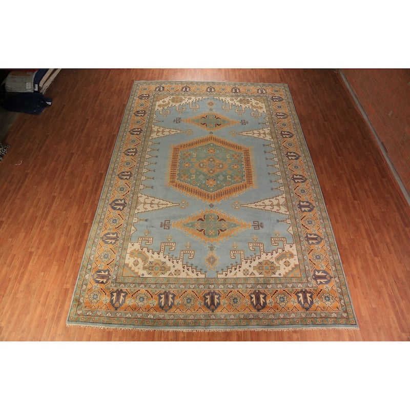Geometric Khotan Oriental Large Area Rug Hand-Knotted Wool Carpet - 8'11" x 17'7"