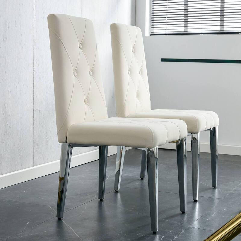 2PCS Dining Chair,C-shaped Tube Plating Metal Legs Office Chairs with Inset Button