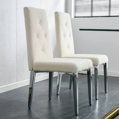 2PCS Dining Chair,C-shaped Tube Plating Metal Legs Office Chairs with Inset Button
