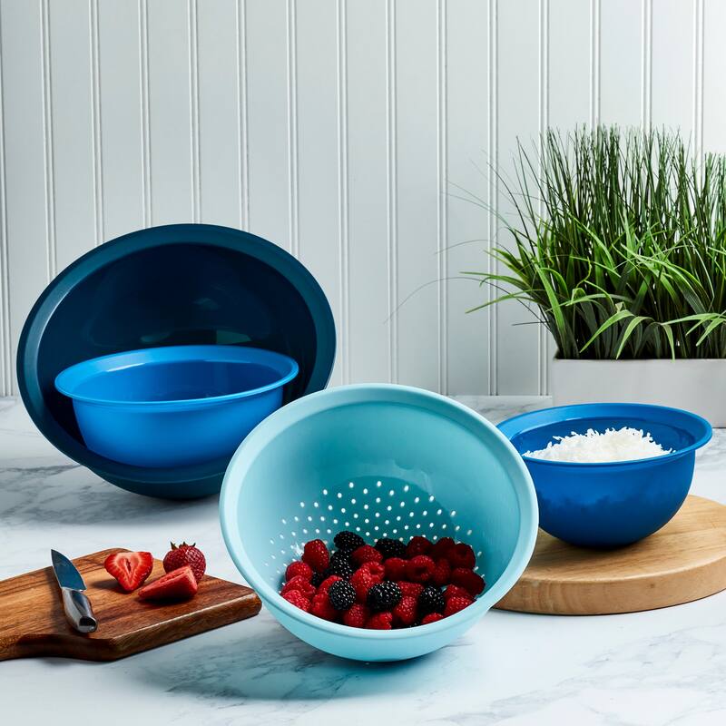 4 Piece Mixing Bowls & Colander Set, Blue