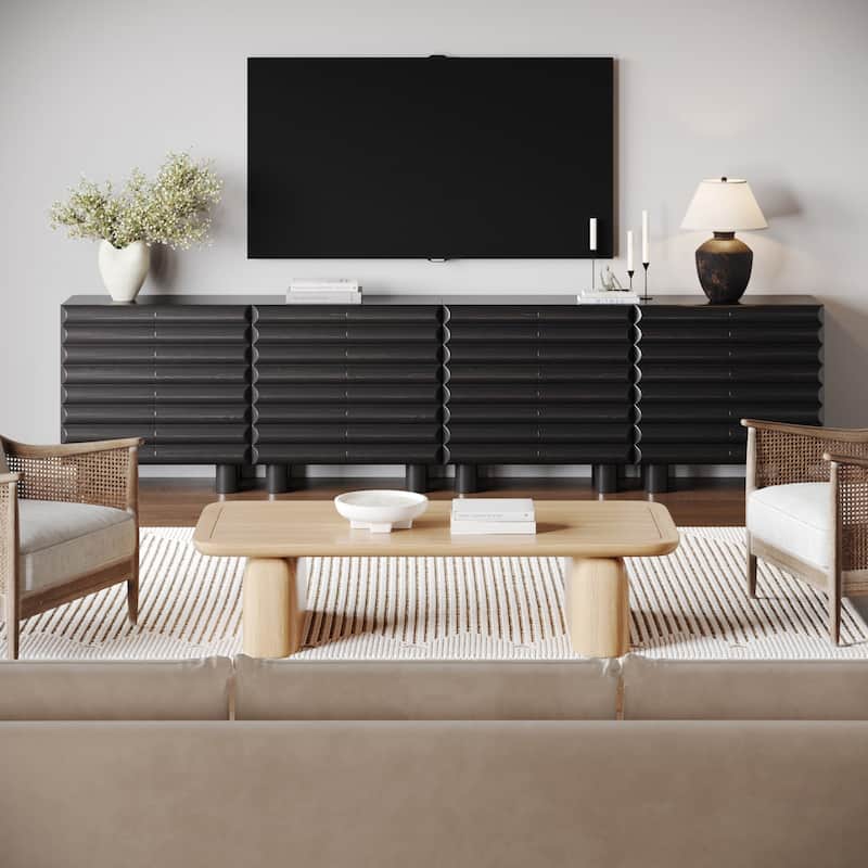 Kendra Modern Accent Cabinet with Sculpted Door, Black Contemporary Kitchen Storage Cabinet