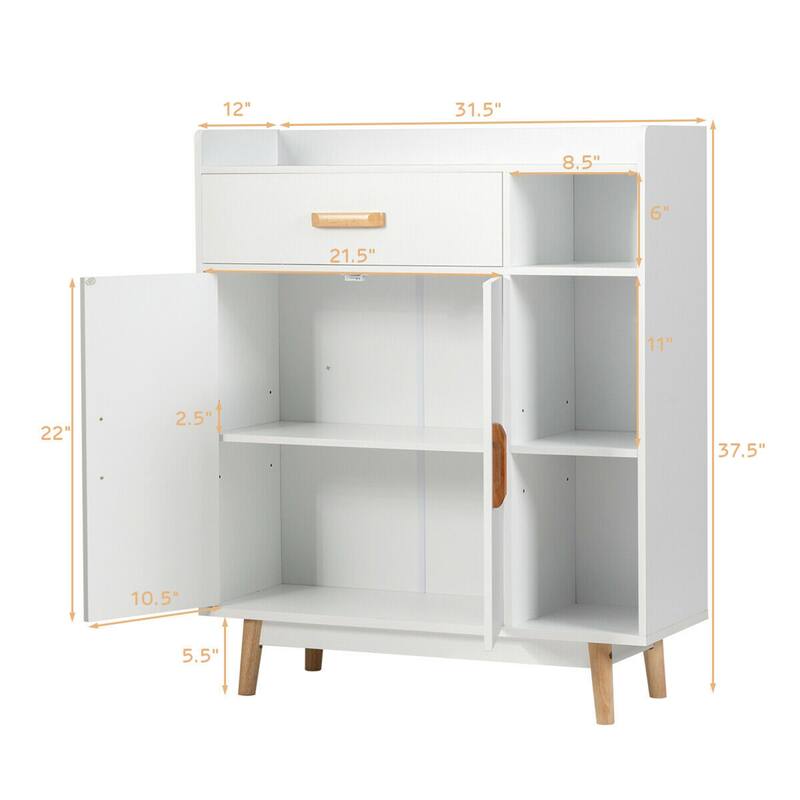 Gymax Floor Storage Cabinet Free Standing Cupboard Chest w/1 Drawer 2 - See Details