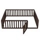preview thumbnail 4 of 12, Queen Size Wood Floor Bed Frame with Fence and Door Montessori Floor Bed with Rails for Kids Boys & Girls