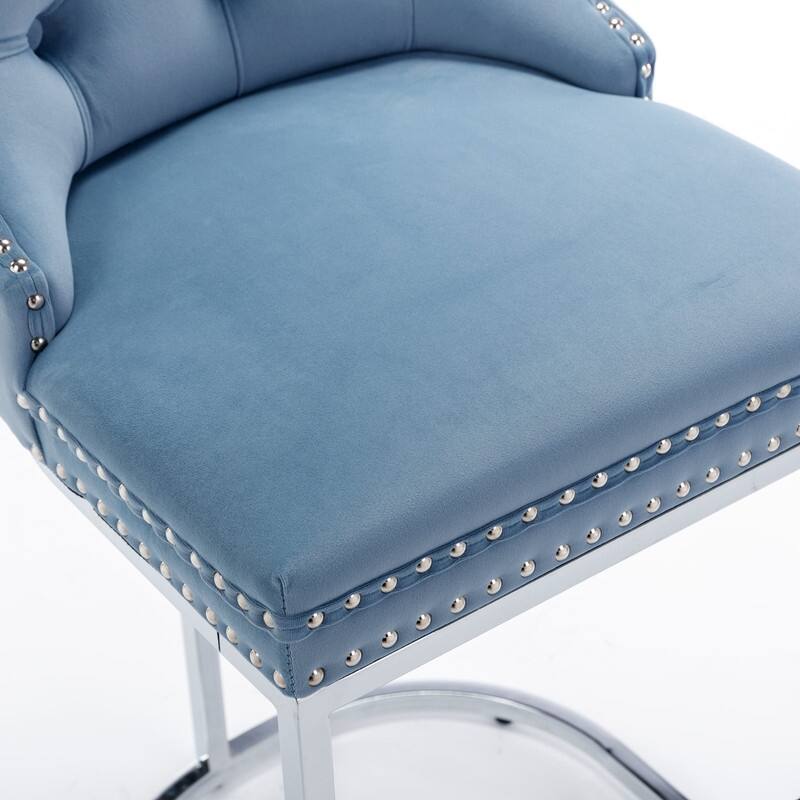 Modern Upholstered Bar Stools with Tufted Backs and Footrest（Set of 2）Blue - Set of 2