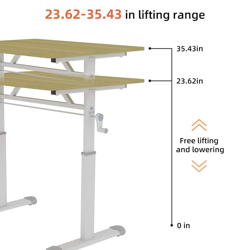 Roomfitters 40" Adjustable Height Study Desk - Compact Multi-Purpose Desk for Kids & Adults, Manual Crank Standing Desk