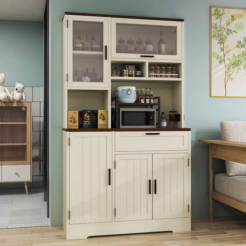 68" Tall Kitchen Food Pantry Cabinet Kitchen Storage Cabinet - Off-White