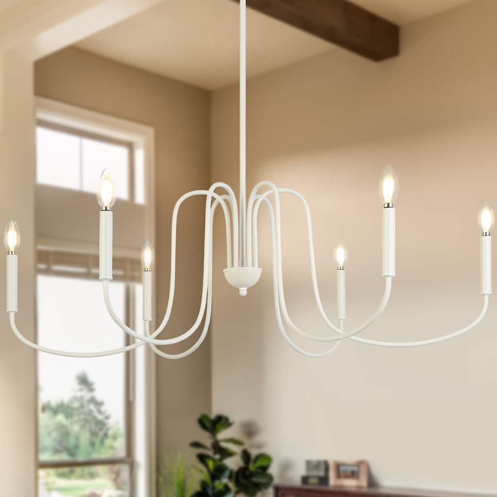 Farmhouse 6-Light White Vintage Chandelier 39.8 IN Classic Light for Dining Living Room - D 39.8" x H 13.5"