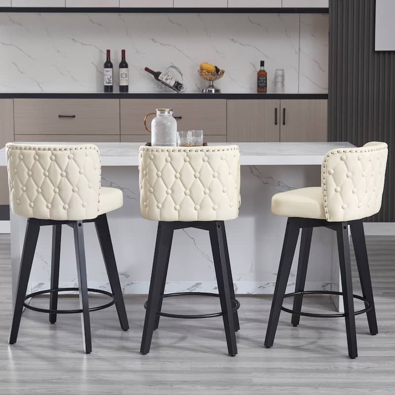 27.5" Faux Leather Upholstered Swivel Counter Height Bar Stool with Wooden Frame, Set of 1/2/3/4