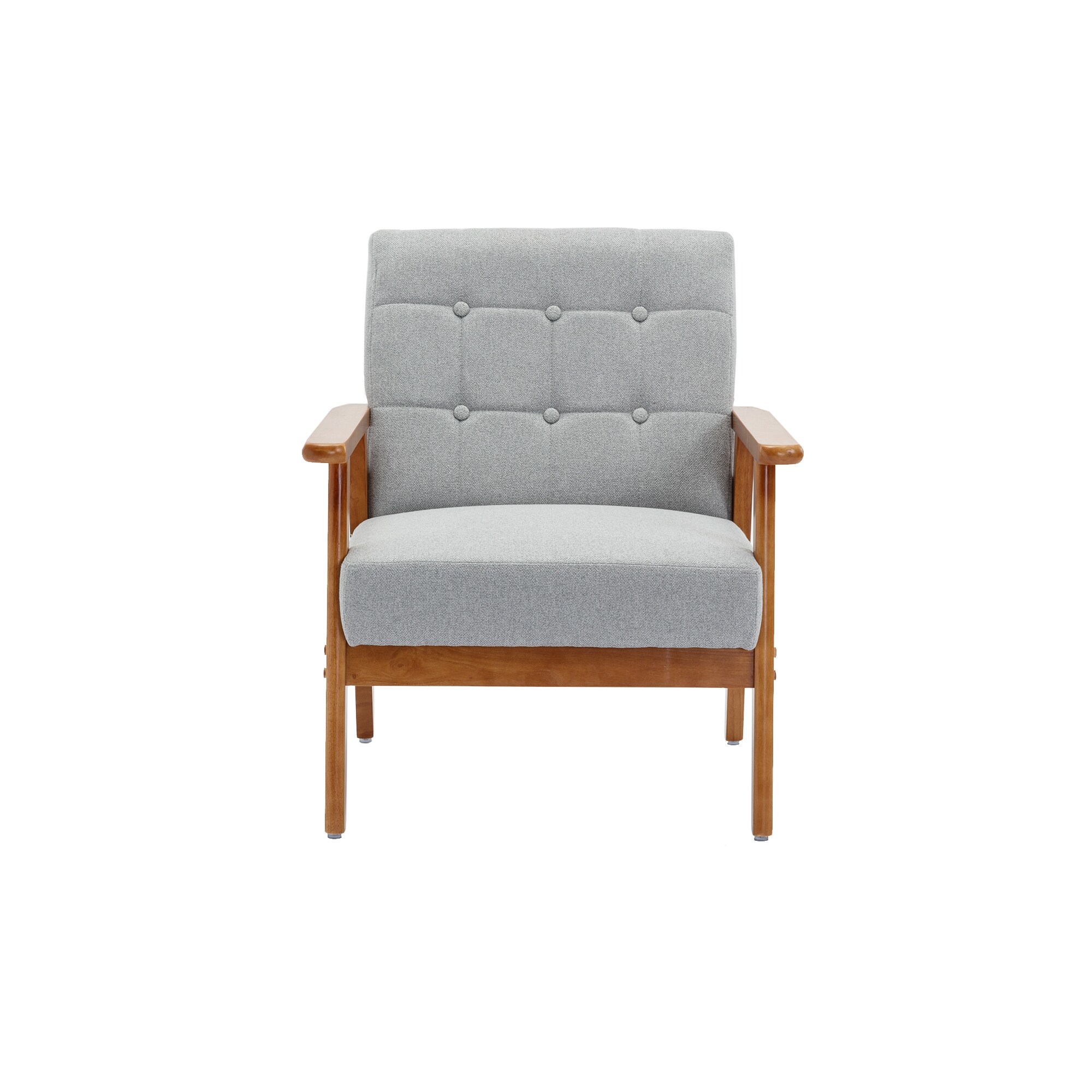 Livingroom Accent Chairs Set of 2 Modern Arm Chair with Side Table Retro Wood Lounge Armchairs and Linen Fabric Reading Chair