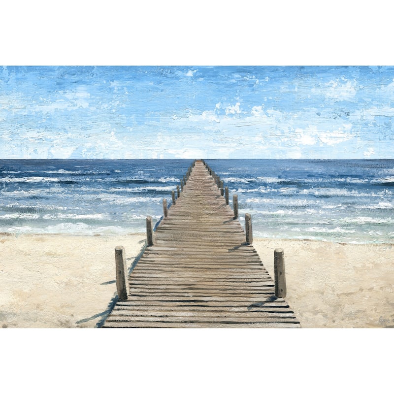 'Long Pier to the Ocean' Painting Print on Wrapped Canvas