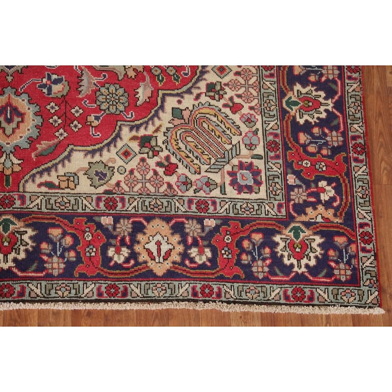 Tabriz Persian Vintage Area Rug Hand-Knotted Geometric Wool Carpet - 6'7"x 9'7"