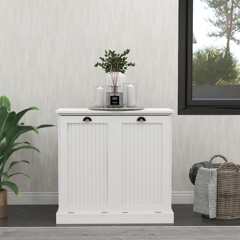 Two-Compartment Tilt-Out Laundry Sorter Cabinet - 14.57 x 32.68 x 31.50