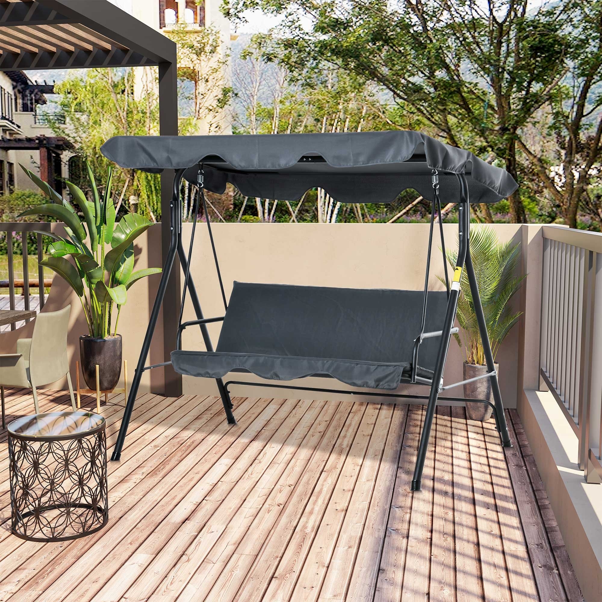 Outsunny steel outdoor porch swing lounge chair 3 online person canopy