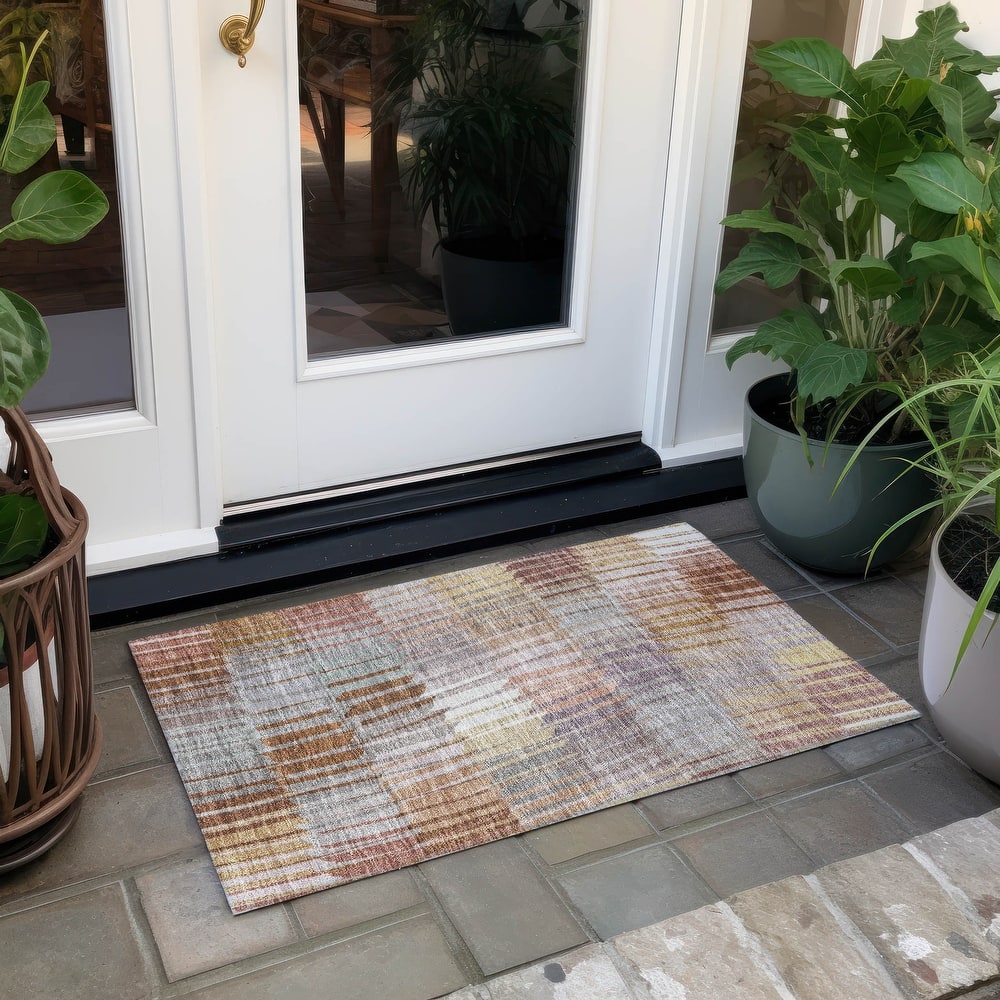 Machine Washable Indoor/ Outdoor Casual Stripe Chantille Rug