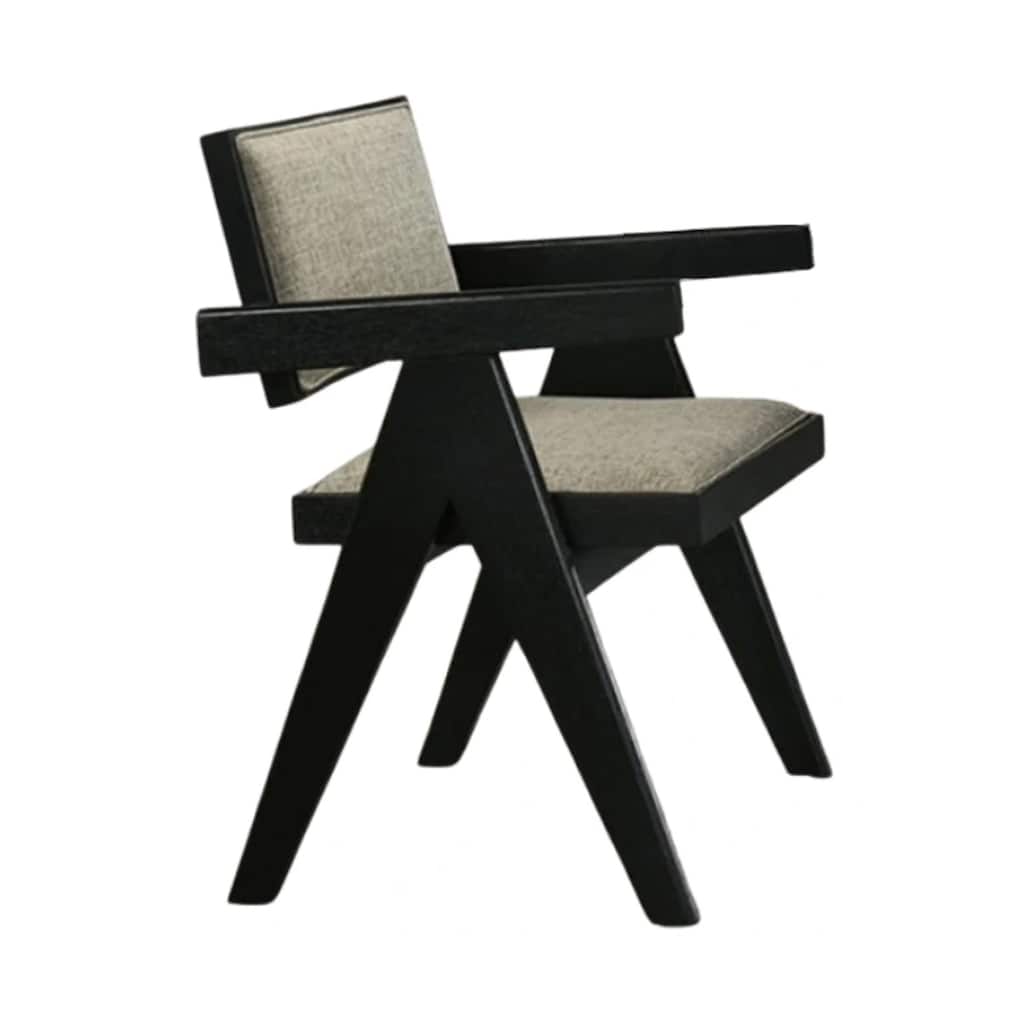 Toty Dining Armchair Set of 2, Curved Arms, Angled Rear Legs, Gray Fabric