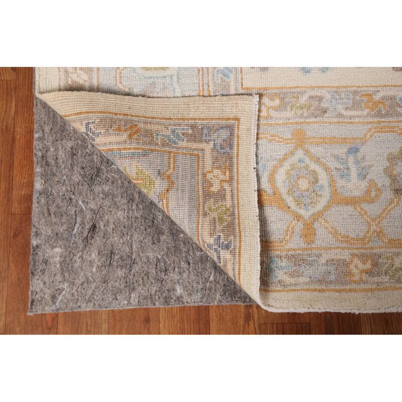 Ivory Oushak Vegetable Dye Turkish Area Rug Handmade Wool Carpet - 6'3"x 9'0"