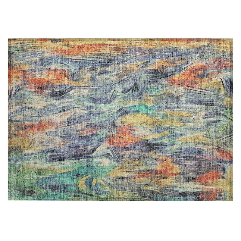 Machine Washable Indoor/ Outdoor Brushstrokes Modern Chantille Rug