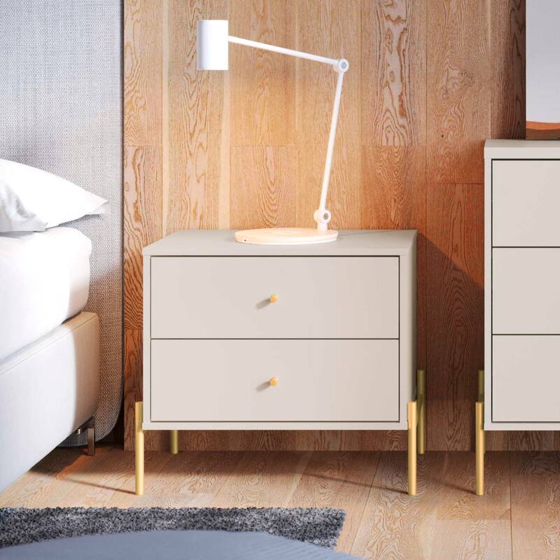 Modern Nightstand with 2 Drawers and Accents Steel Legs