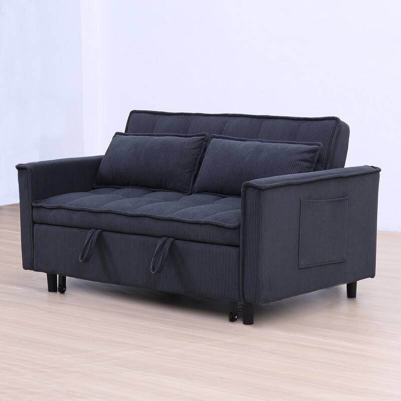 54" Double Buffer Broaching Sofa Bed, Corduroy, Dark Gray