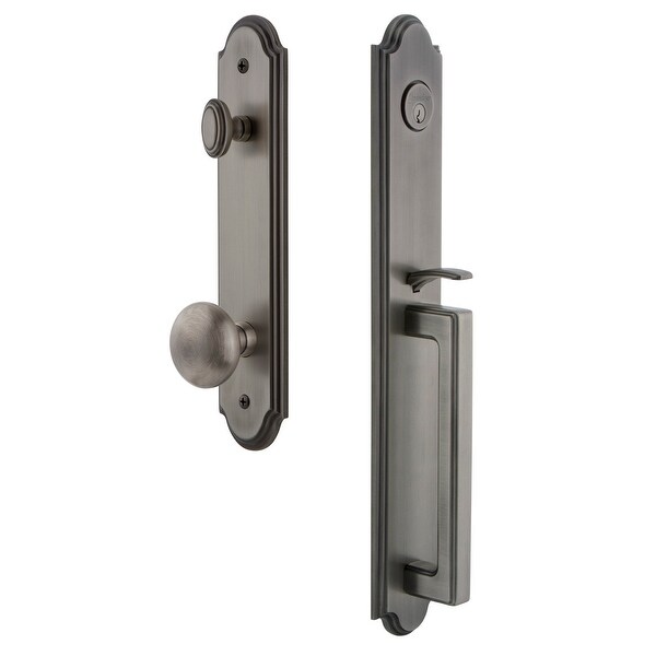 Grandeur ARCDGRFAV_ESET_234 Arc Solid Brass Rose Keyed Entry Single Cylinder Full Plate "D" Grip Handleset with Fifth Avenue