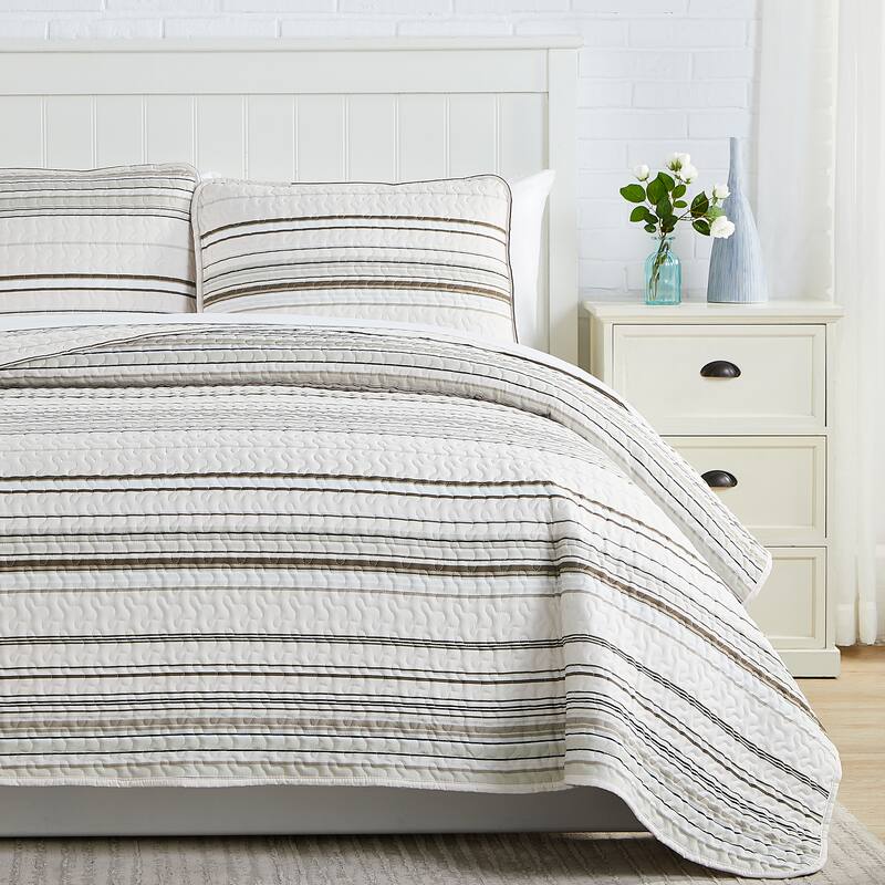 Southshore Stripe Quilt and Sham Set - Taupe - Full - Queen