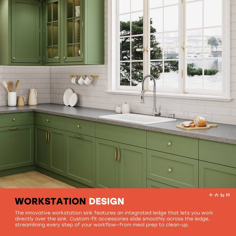 HOROW 30 in. Drop-In White Ceramic Kitchen Sink with Standard and Bottom Grid, Drain Assembly, Cutting Board