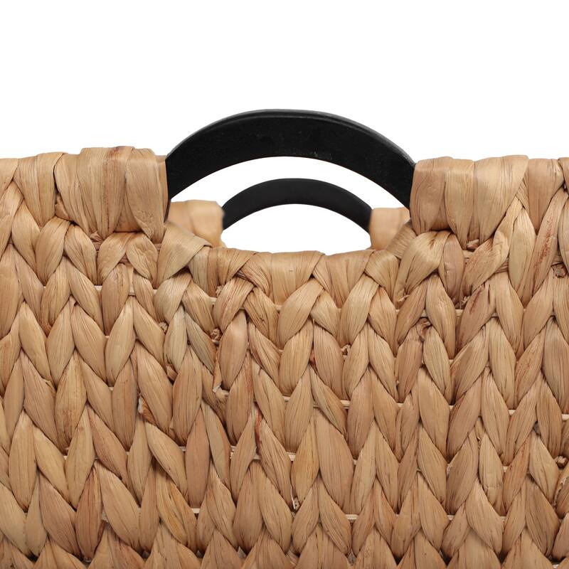 Astor Handwoven Water Hyacinth Nesting Storage Baskets, Wood Handles (Set of 3)