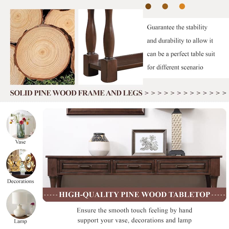 Wood Console Table with 3 Drawers and 1 Bottom Shelf for Entryway Hallway Easy Assembly Extra-thick Sofa Table