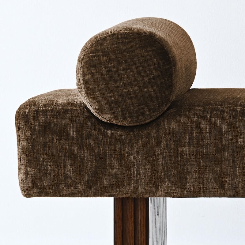 60" Upholstered Bedroom and Entryway Bench with Bolster Pillows