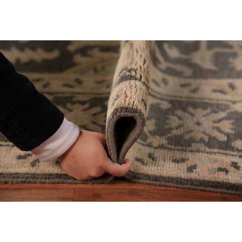 Grey Floral Oushak Indian Area Rug Handmade Wool Carpet - 8'1"x 10'0"