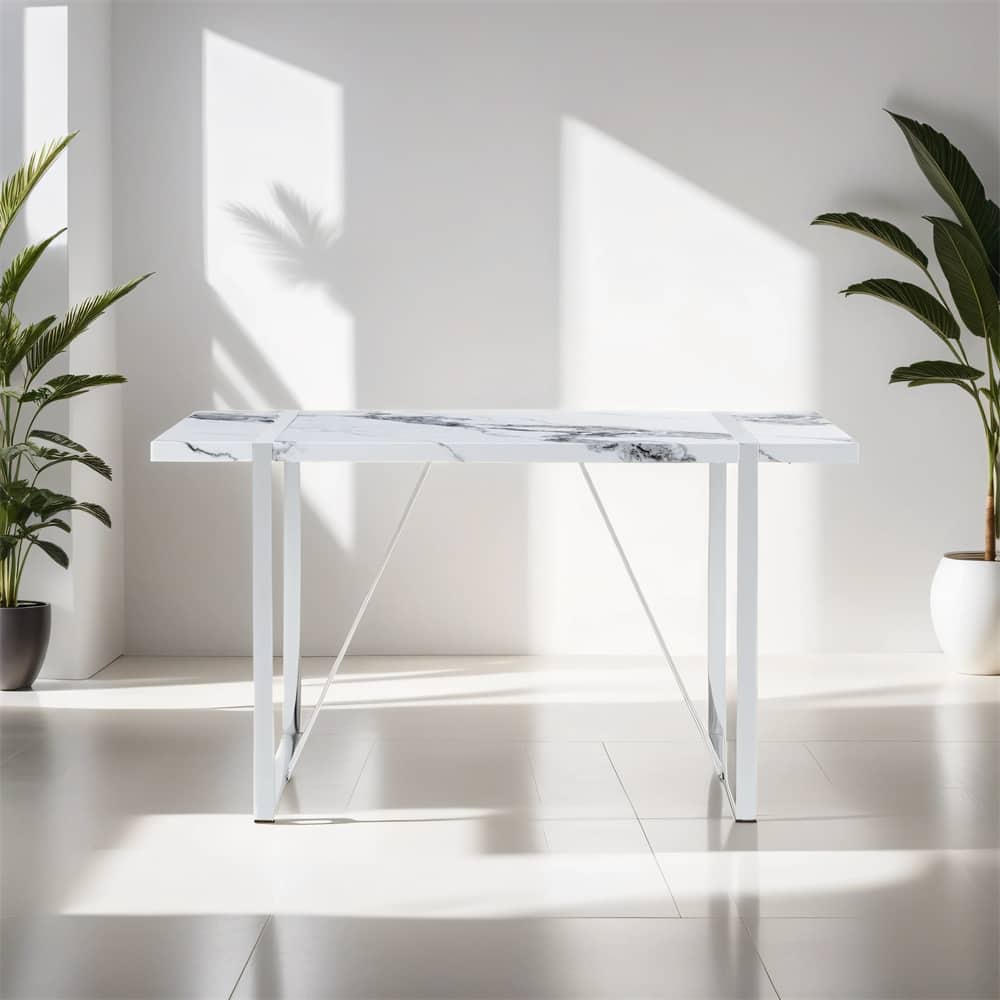 Modern Dining Table, 55 inch Faux Marble Kitchen Table for 4 People