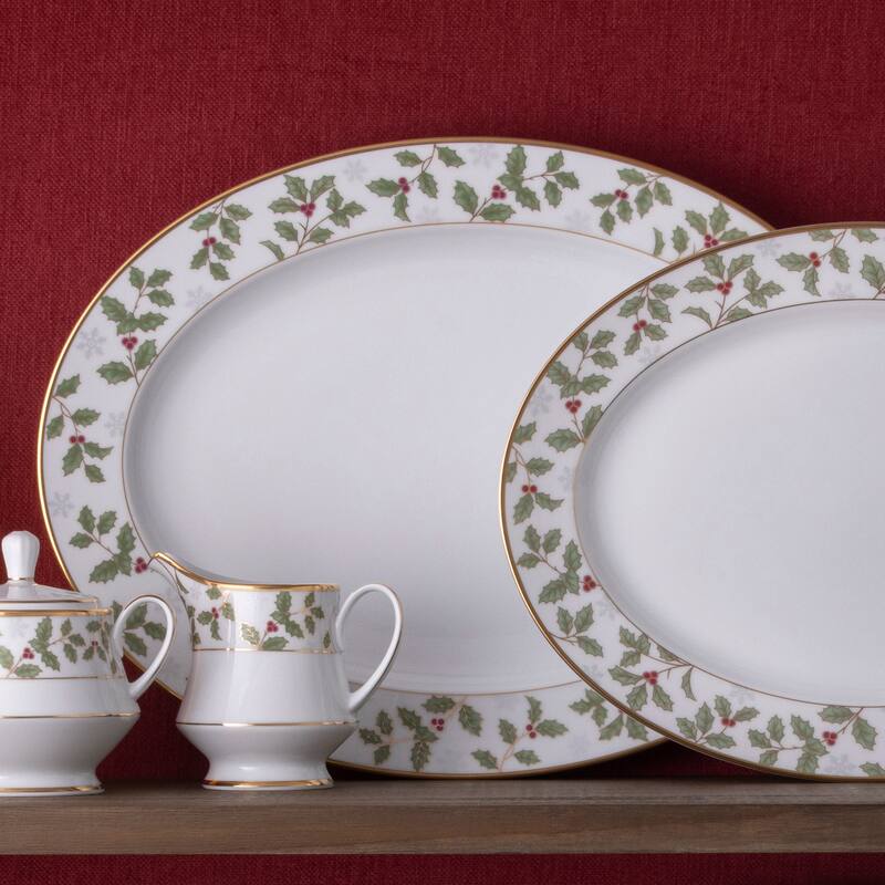 Noritake Holly & Berry Gold Oval Platter, 16"