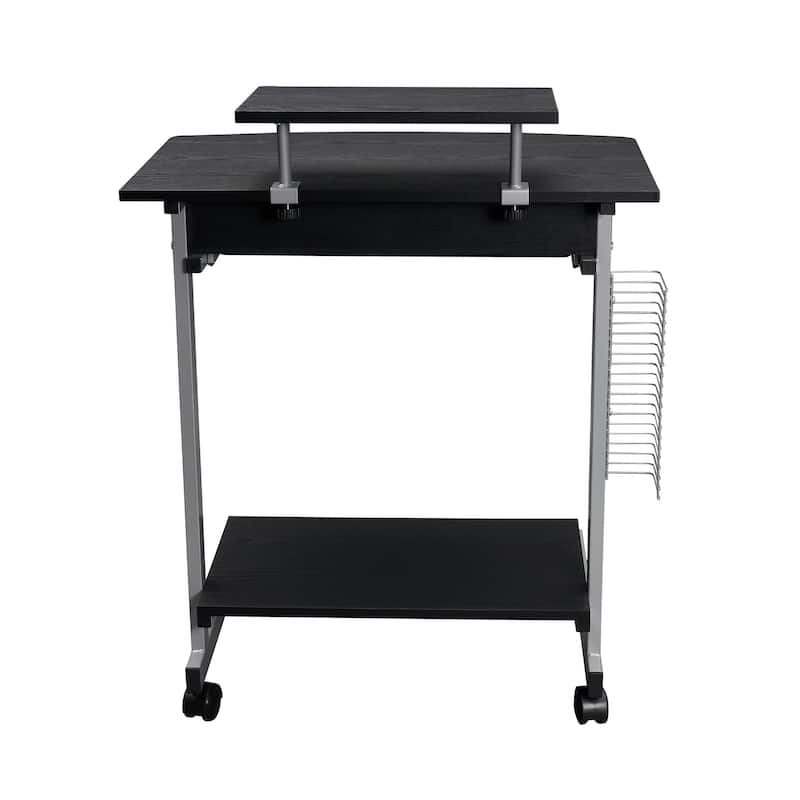 Compact Computer Cart with Keyboard Shelf Adjustable Storage and Media Rack Espresso Finish Mobile Workstation