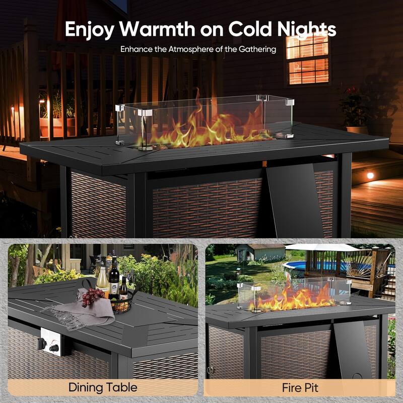 Outdoor Propane Fire Pit Table - 55000 BTU, Adjustable Flames - Rectangle
