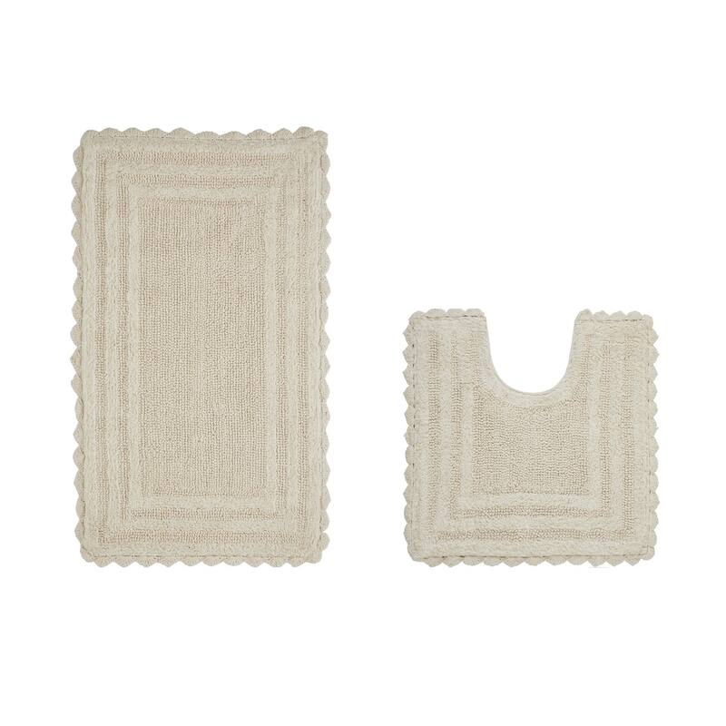 Better Trends Bath Rugs Set 100% Cotton Soft & Water Absorbent Tufted Bathroom Rug for Shower, Sink Bath Mats Lilly Crochet - 2 Piece Set (20" x 20" | 21" x 34") - Ivory