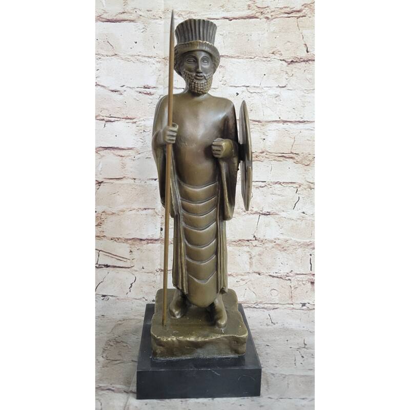 Achamenid Persian King Cyrus Darius Xerxes Bronze Statue Sculpture Figure Marble Base 14 Inches X 5 Inches