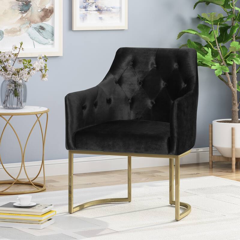 Black Modern 26" Upholstered Button Tufted Club Chair with Iron Frame for Living Room - Black