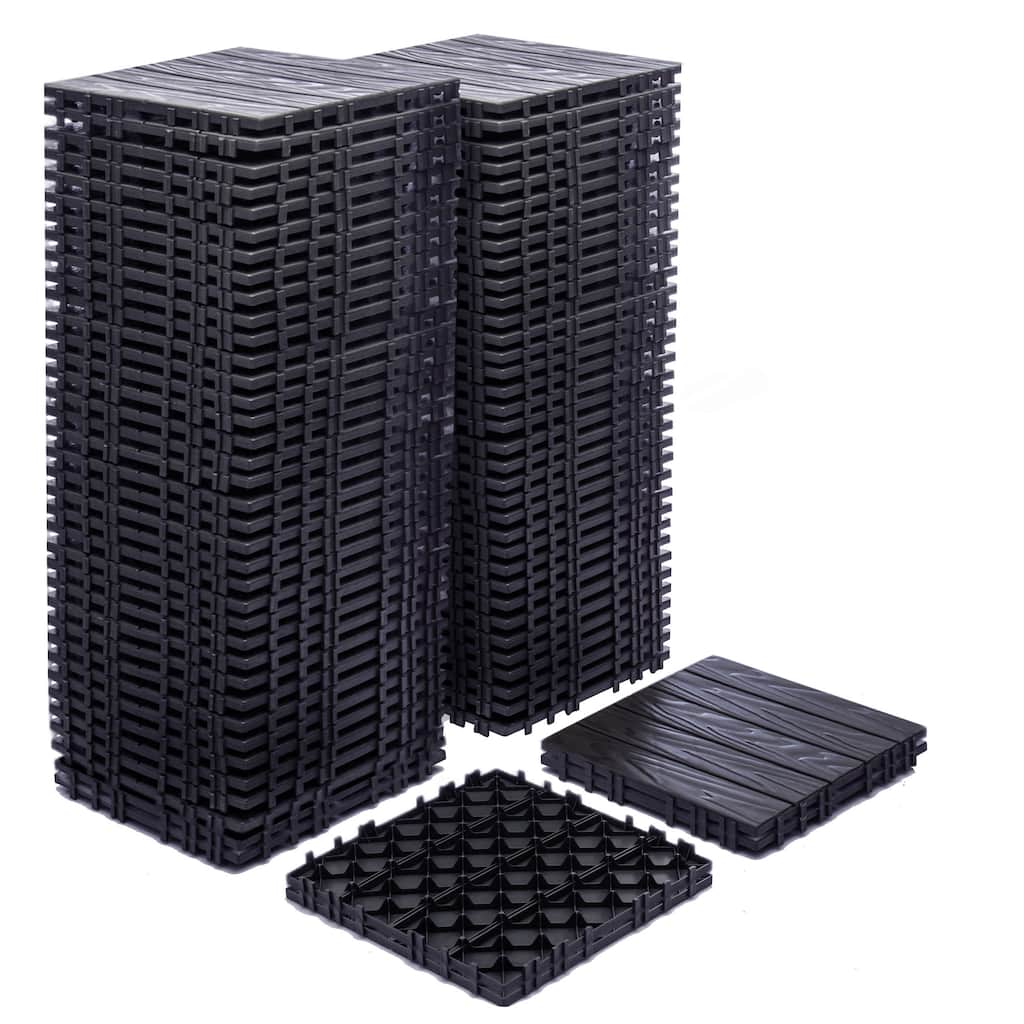 76-Pack 11.42"x11.42"Interlocking Deck Tiles -68.80 Sq.Ft 3D Wood Grain Plastic Flooring,Waterproof & Moisture-Proof Tiles