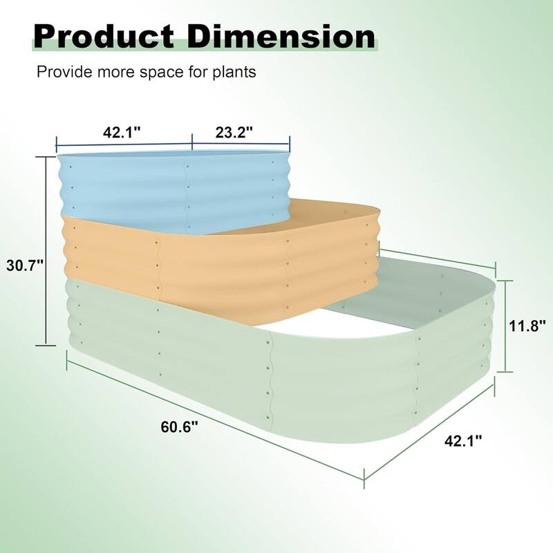 3-Tier Modular Raised Garden Bed Kit 3-in-1 Galvanized Steel Planter Box Off-White