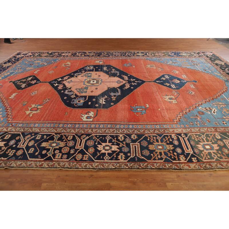 Hand Knotted Oriental 100% Wool Carpet Traditional Tribal Oranges & Rust Heriz (serapi) Area Rug - 15' 10'' X 11' 10''