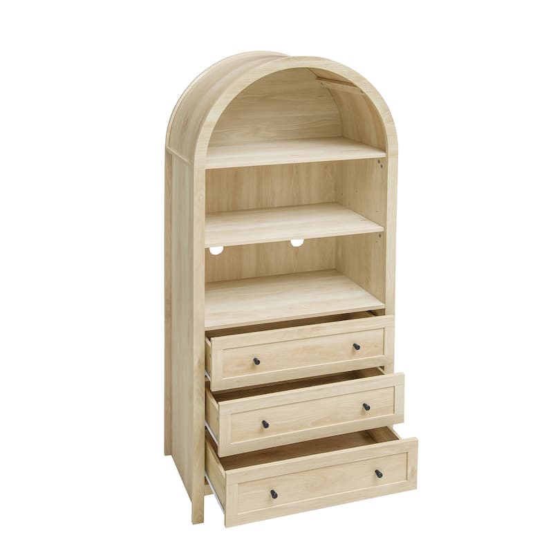 Wood Kitchen Cabinet, Storage Cabinet with Adjustable Shelves, Arched Accent Cabinet with 3 Smooth-Glide Drawers