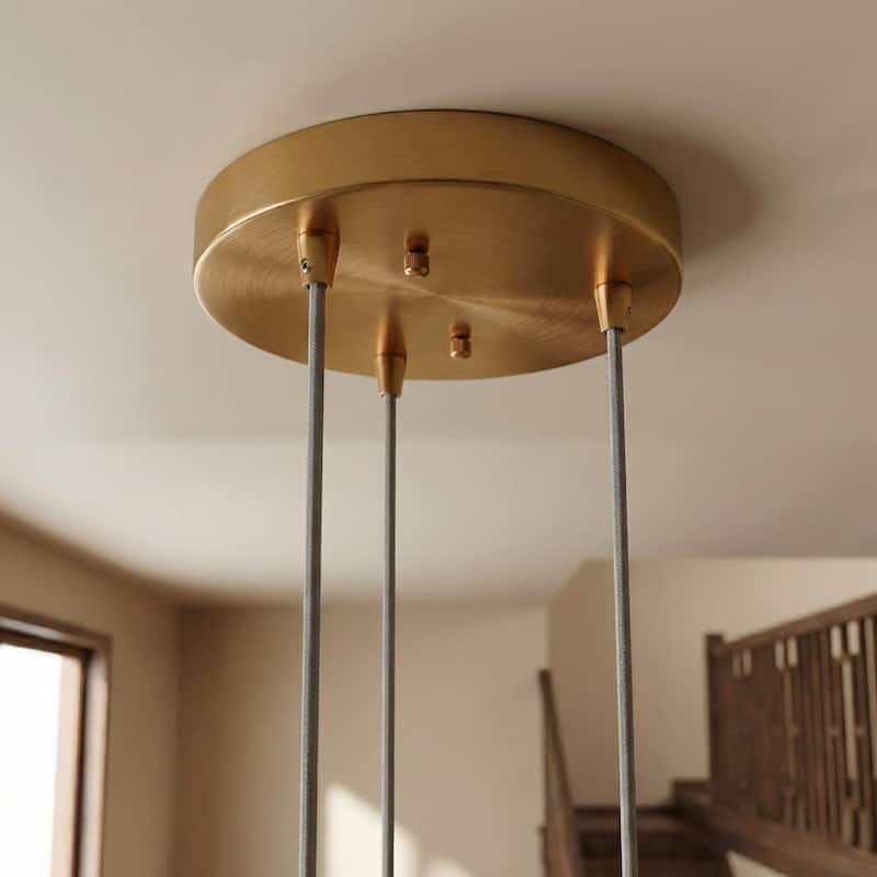 Flora Gold Triple Pendant Light with Ribbed Glass