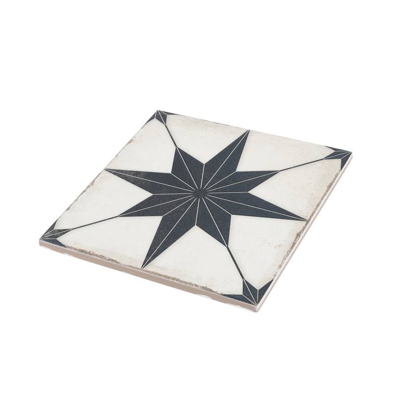 Faenza 8x8 White Black Porcelain Square Motif Wall and Floor Tile (6.46 sq ft/case) - 15 Pack