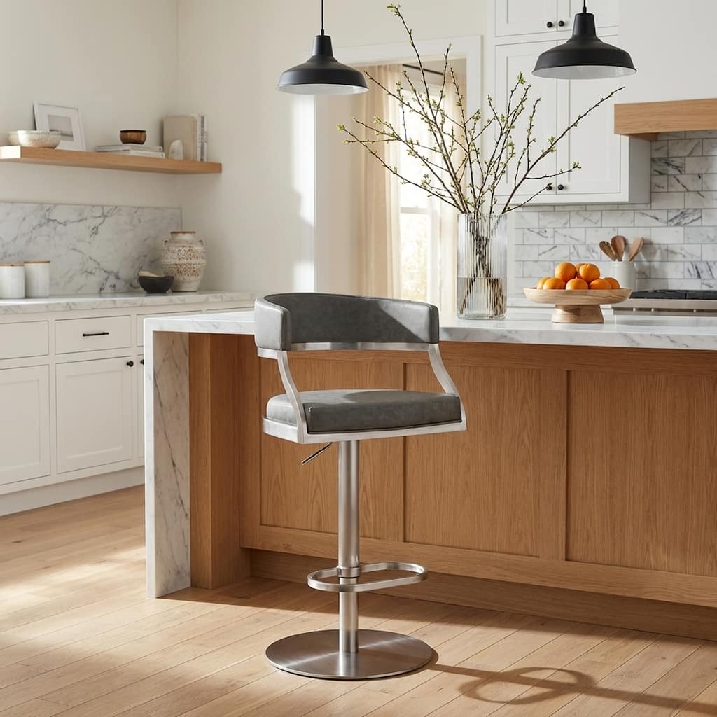 Callie Modern Swive Bar Stool, Upholstered Adjustable Counter Stool with Metal Base